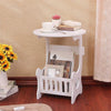 Round Small Side Table Beside Coffee Desk Lamp Stand with Magazine Storage Rack