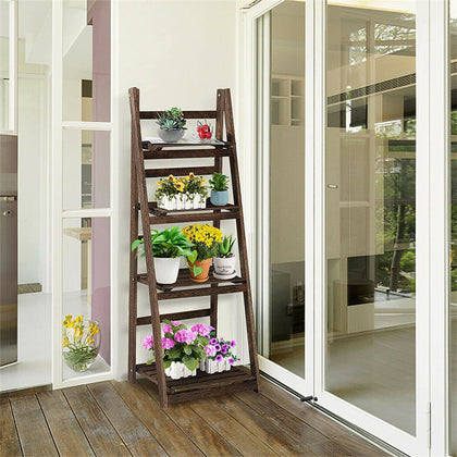 Industrial 4 Tiers Foldable Ladder Shelf Bookcase Storage Display Shelving Unit