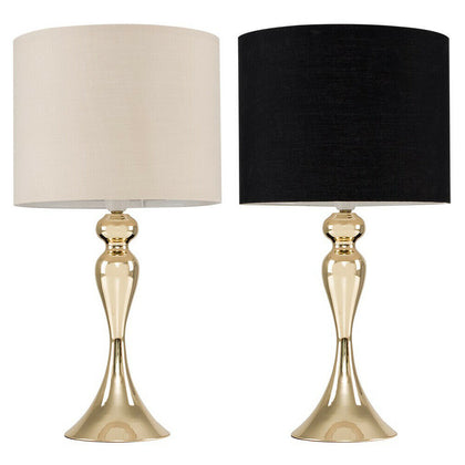 Metal Touch Table Lamp Spindle Base Fabric Drum Shades Gold Finish Living Room