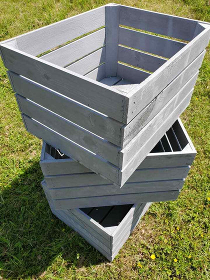 3 PACK - Large Wooden GREY Crate Apple Box Storage Display Unit Vintage