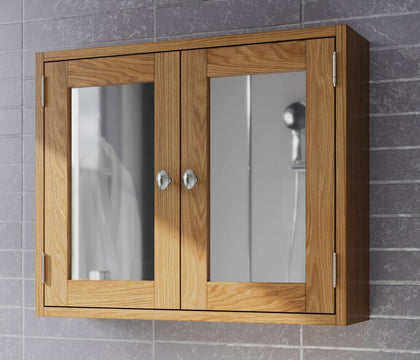 Oak Bathroom Cabinet | Wooden Wall Mounted Storage Mirror Cupboard/Unit