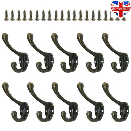 10pcs Vintage Coat Door Hooks Wall Mounted Cast Antique Hook Clothes Hanging UK