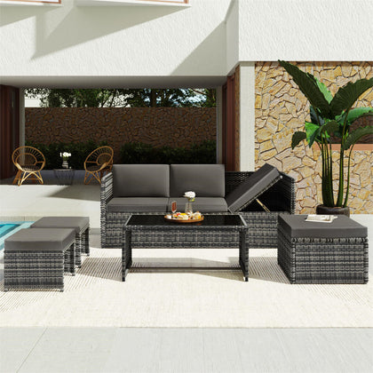Garden Patio Furniture Rattan Sofa Set with Cushions Sun Lounger Recliner Chair