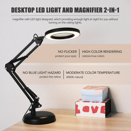 NEW 5X Magnifying Glass Desk Lamp Magnifier LED Light Foldable Reading Lamp K0J1