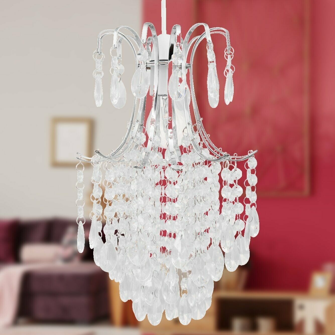 Chandelier Style Easy Fit Ceiling Light Shade Jewelled Lampshade Pendant