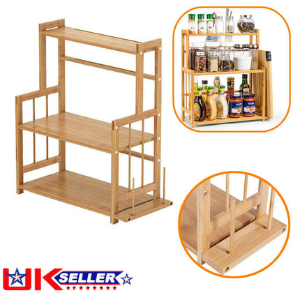 3 Tier Free Standing Spice Rack Kitchen Storage Bamboo Jar Seasoning Stand UK