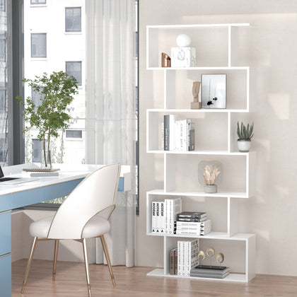 6-Tier Storage Shelf Modern S-Shape Design Stand Unit Storage Display White