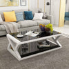 Rectangle Black Tempered Glass Coffee Table Modern Living Room with Lower Shelf#