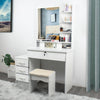 Modern Dressing Table Makeup Desk w/4 Drawer&Sliding Mirror Stool White Bedroom