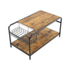 2 Tier Wood Coffee Table Metal Frame Side End Tables with Shelf & Storage Basket