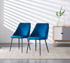 Set of 2 Blue Velvet Dining Chairs Kitchen Dinning Room Metal Leg Padded Modern
