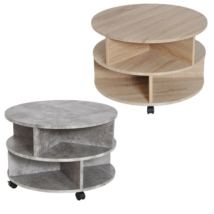 2 Tier Round Coffee Tea Table End Side Desk Sector Divider Shelves Storage