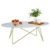 Coffee Table Marble Effect Side End Table Oval Living Room Table Golden Legs