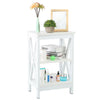 White Bedside Table Wooden Nightstand Lamp Table with 2 Shelves Sofa Side Table