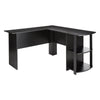 Black Corner L-shaped Computer Desk Shelves Laptop PC Table Wooden Home Office
