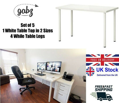 GABZ Fiberboard LINNMON / ADILS White Table Top with Legs for Home/Office/Gaming