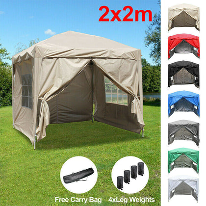 2x2m Pop Up Gazebo Marquee Outdoor Garden Party Tent Canopy 4 Side Panels New
