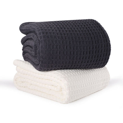 Ehc Luxuriously Soft Chunky Waffle 100% Cotton Blanket Throws for Sofa , Ivory