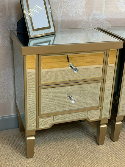 Georgia Luxe Champagne Gold Mirrored 2 Drawer Bedside Cabinet Chest Lamp Table