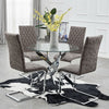 Clear Glass Dining Table and 4 Chairs Set PU Leather Cross Leg Kitchen Furniture