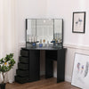 Modern Corner Dressing Table Makeup Desk w/ 5 Drawers & 3 Large Mirror Black