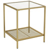 2-Tier End Table, Side Table Accent Table with Tempered Glass Top and Mesh Shelf