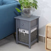 2 Pcs Wooden Bedside Table NightStand Cabinet Storage Drawer Wicker Basket Grey