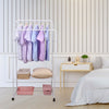 Mobile White Garment Rack Dual Clothes Rail Rolling Open Closet With Shoe Shelf