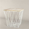 Square metal wire coffee side table geometric iron storage basket natural wooden