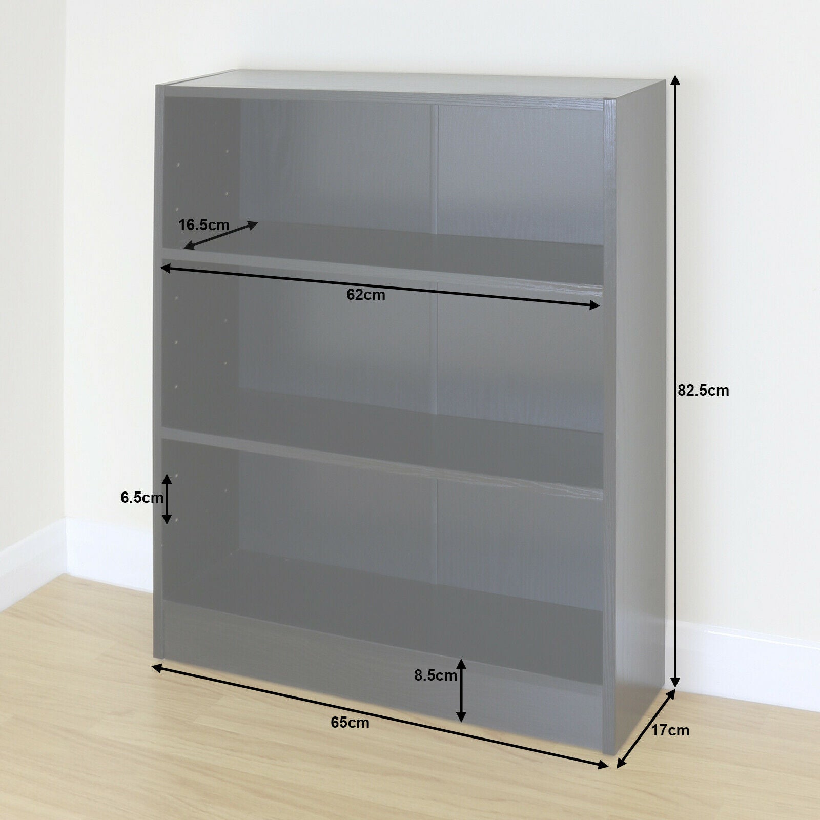 3 Tier Wooden Black Home/Office Bookcase Storage Display Unit Shelving/Cabinet