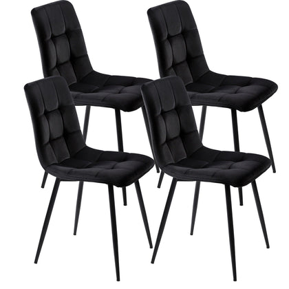 4 Pcs Velvet Dining Chairs Set Soft Padded Seat Metal Leg Office Kitchen Black