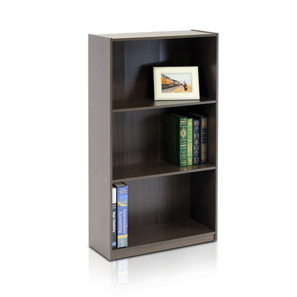 Furinno Basic 3-Tier Bookcase Storage Shelves, Dark Brown, 99736DBR