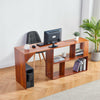 Brown L-shaped Computer Desk Corner PC Table Workstation Home Office w/ Shelves