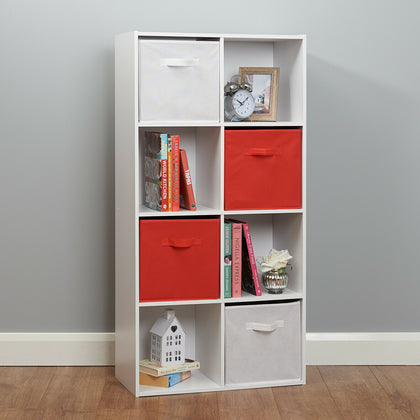 8 Cube Storage Unit White/Red Boxes Childrens/Kids Bedroom Toy Basket Shelves