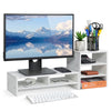 White Wood Monitor Stand TV PC Laptop Computer Screen Riser &3-Tier Bookcase Set