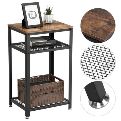 Industrial Coffee Table Sofa Side Table with Shelf Wood Bedside Nightstand