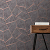 FRACTAL GEOMETRIC MARBLE WALLPAPER CHARCOAL GREY & COPPER - FINE DECOR FD42266