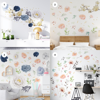 Large Magnolia Roses Spring Flower Art Floral Wall Sticker Decals Self Adhesive