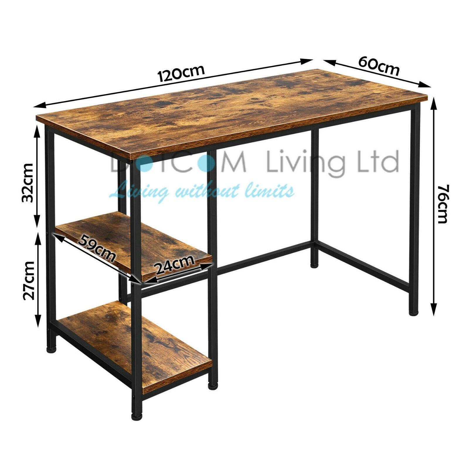 Rustic Computer Desk Laptop PC Table Home Office Workstation Storage S ...