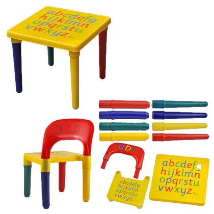 ABC Alphabet Children Plastic Table and Chair Set Gift - Kids Toddlers Childs