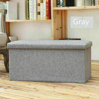 Grey Linen Folding Storage Ottoman Pouffe Seat Foot Stool Foldable Storage Stool