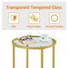 Round Side Table with Glass Top, Gold End Table with Metal Frame for Living Room