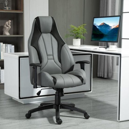High Back Executive Office Chair Gaming Recliner w/ Footrest, Grey