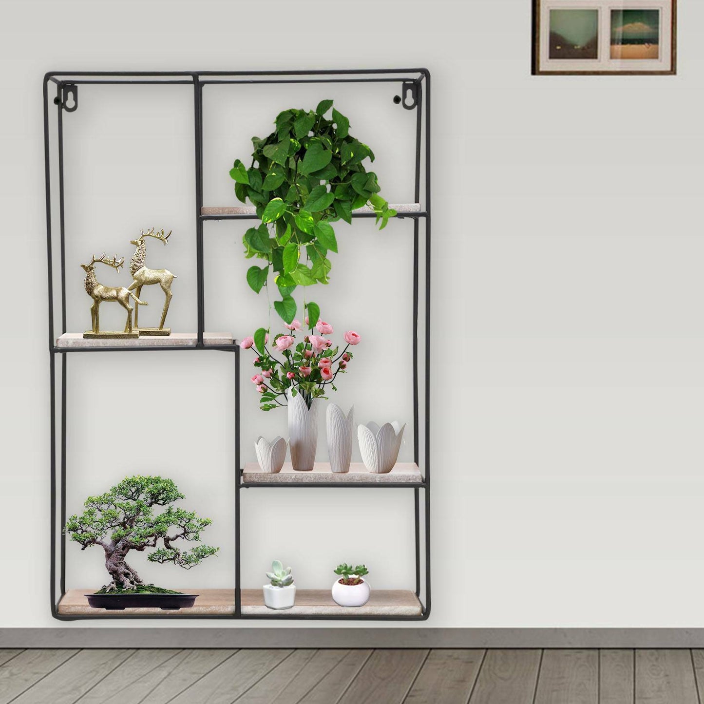 Modern Metal Wire Wall Shelf Storage Home Office Decor Floating Flower Shelve