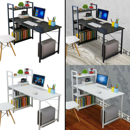 Corner Computer Desk H-shaped PC Laptop Table Home Office Workstation +4 Shelves