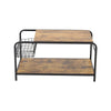 2 Tier Wood Coffee Table Metal Frame Side End Tables with Shelf & Storage Basket
