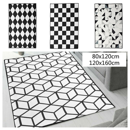 White Black Geometric Cube Area Rugs Carpet Living Room Bedroom Mats Non Sl