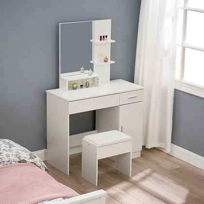 Dressing Table Stool Bedroom Vanity Set Makeup Desk w/Mirror,Drawe