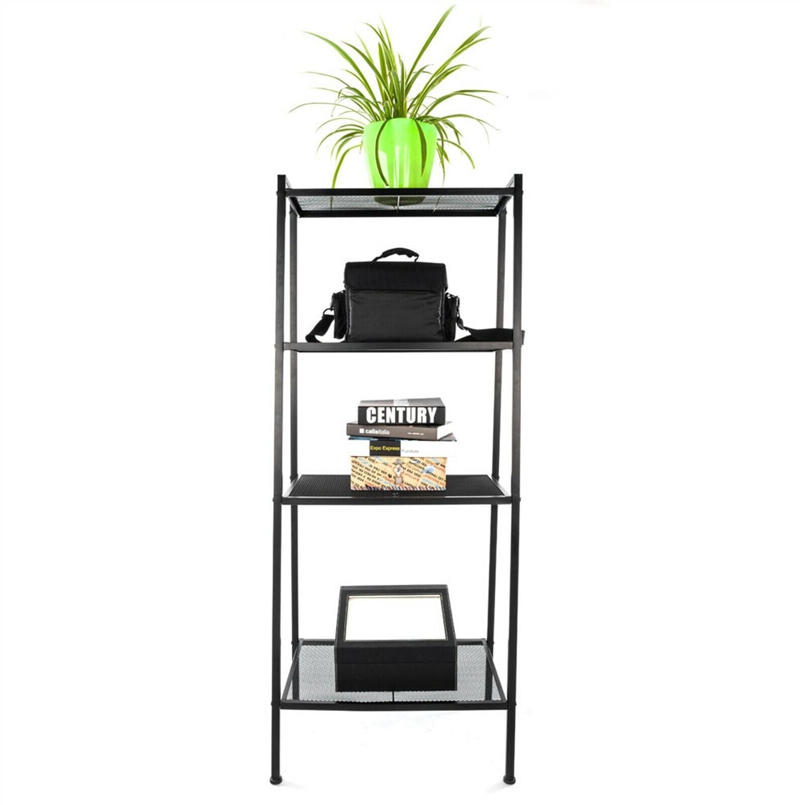 Metal Ladder Shelf Standing Rack Leaning 4 Tier Unit Bookcase Display Storage
