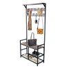 Industrial Coat Rack Shoe Bench Hall Tree Entryway Storage Bench 9 Hooks